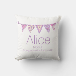 Personalised name Alice bunting pink purple custom Cushion