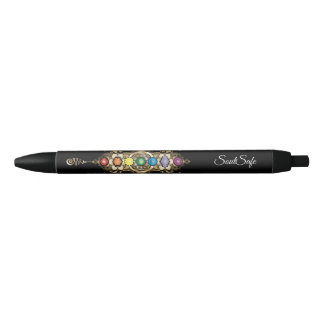 Personalised name Aligned Gold Chakra Black Ink Pen