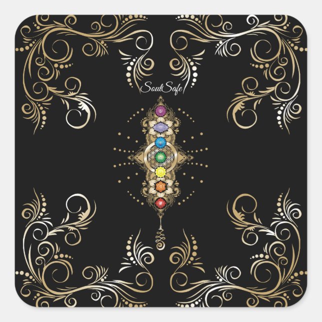 Personalised name Aligned Gold Chakra Square Sticker (Front)