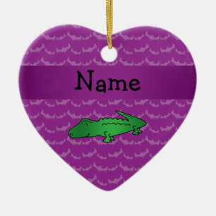 Personalised name alligator purple bats ceramic ornament