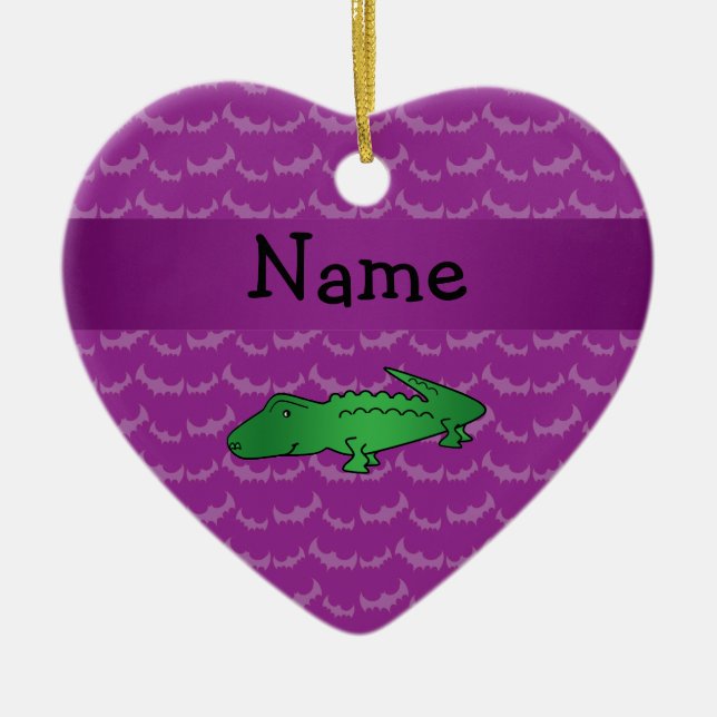 Personalised name alligator purple bats ceramic ornament (Front)