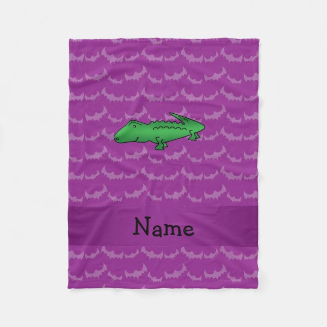 Personalised name alligator purple bats fleece blanket (Front)
