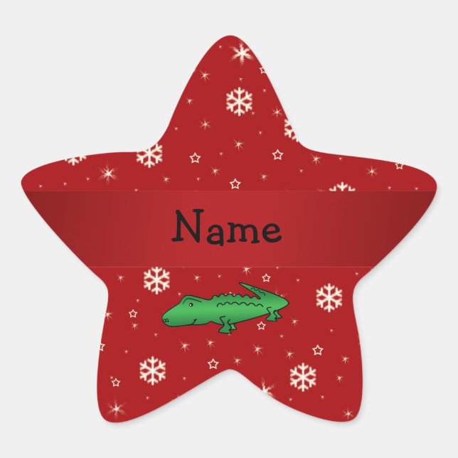 Personalised name alligator red snowflakes star sticker (Front)