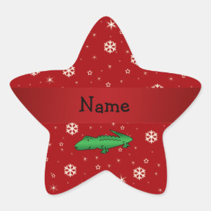 Personalised name alligator red snowflakes star sticker