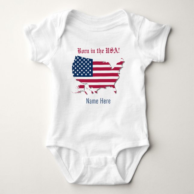 Personalised Name America Flag Map Born in the USA Baby Bodysuit (Front)