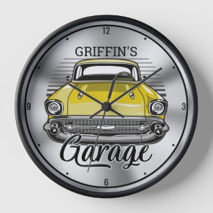 Personalised NAME American Classic Car Garage Clock
