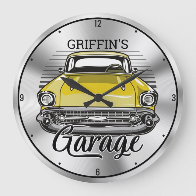 Personalised NAME American Classic Car Garage Large Clock (Front)