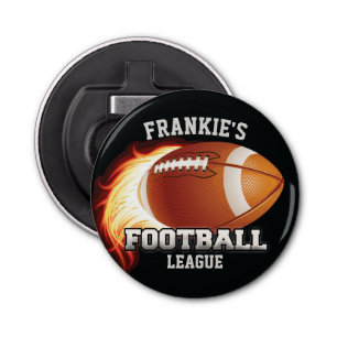 Personalised NAME American Football Flames Sports Bottle Opener