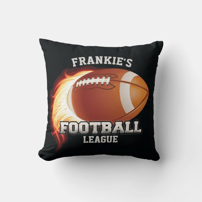 Personalised NAME American Football Flames Sports Cushion (Front)