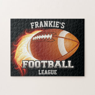 Personalised NAME American Football Flames Sports Jigsaw Puzzle