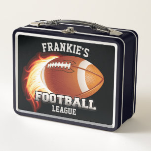 Personalised NAME American Football Flames Sports Metal Lunch Box