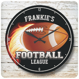 Personalised NAME American Football Flames Sports Round Clock