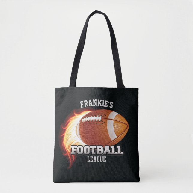 Personalised NAME American Football Flames Sports Tote Bag (Front)