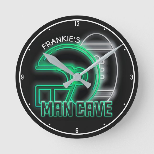 Personalised NAME American Football Team Man Cave Round Clock (Front)