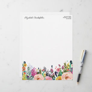 Personalised Name and Address Bright Floral Blooms Custom Letterhead