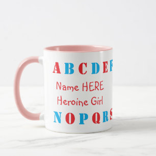 Personalised Name and Blue, Red English Alphabet Mug