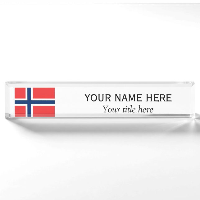 Personalised name and custom title Norwegian flag Nameplate (Front)