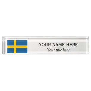 Personalised name and custom title Swedish flag Nameplate