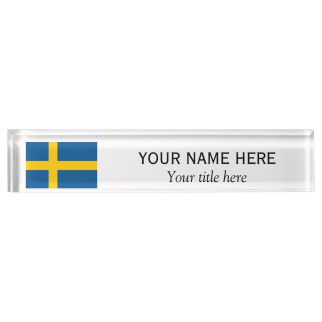 Personalised name and custom title Swedish flag Nameplate (Front)
