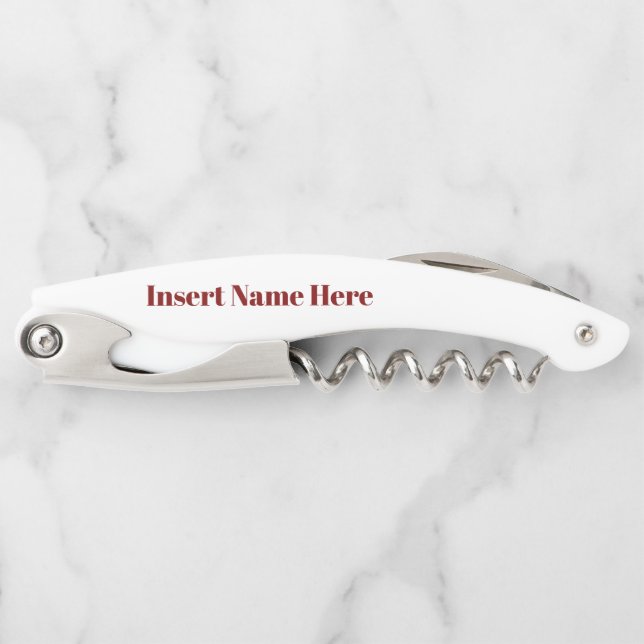 Personalised Name and Date, Custom Colour Corkscre Corkscrew (Front)