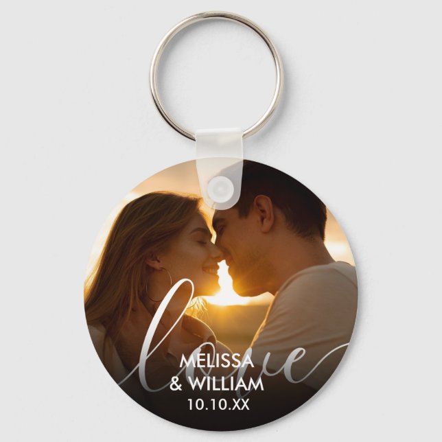Personalised Name And Date Photo Key Ring (Front)