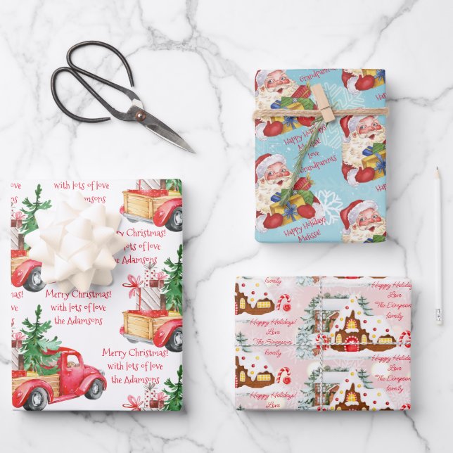 Personalised name and message Christmas custom Wrapping Paper Sheet (Front)