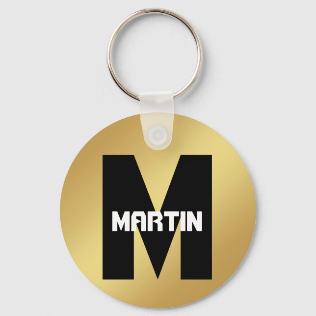 Personalised Name and monogram gold Keychain (Front)
