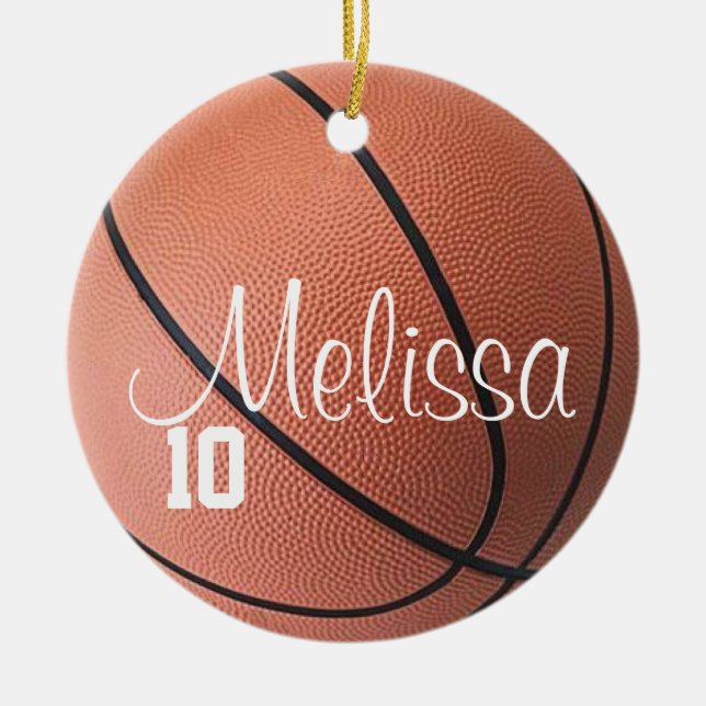 Personalised Name and Number Basketball Ornament (Front)