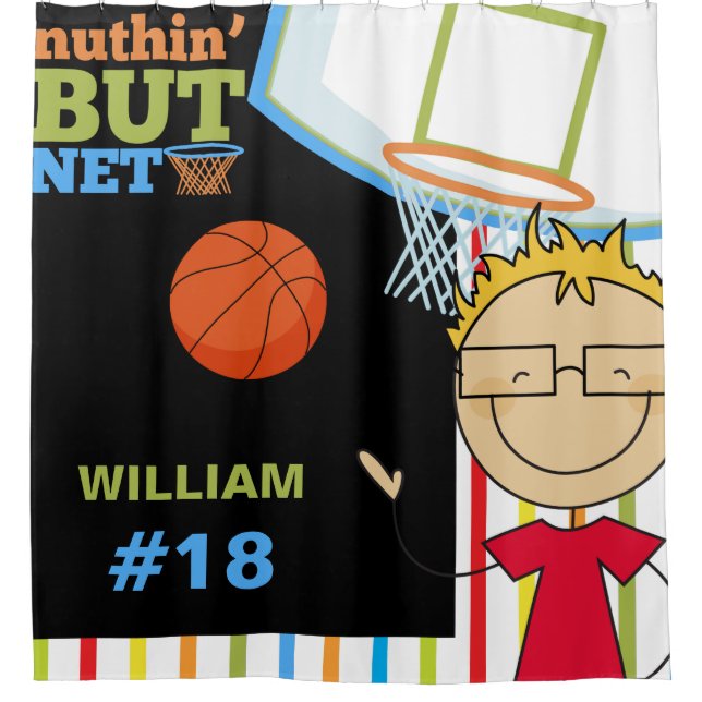 Personalised Name and Number Boys Basketball Shower Curtain (Front)