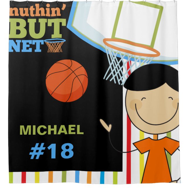 Personalised Name and Number Boys Basketball Shower Curtain (Front)