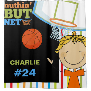 Personalised Name and Number Boys Basketball Shower Curtain