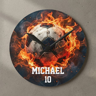 Personalised Name And Number Soccer Ball Football Round Clock