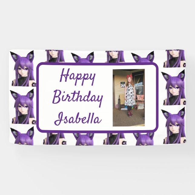 Personalised Name and Photo Anime Birthday Banner (Horizontal)