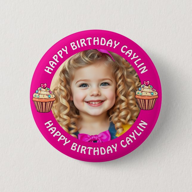 Personalised Name and Photo Birthday   6 Cm Round Badge (Front)