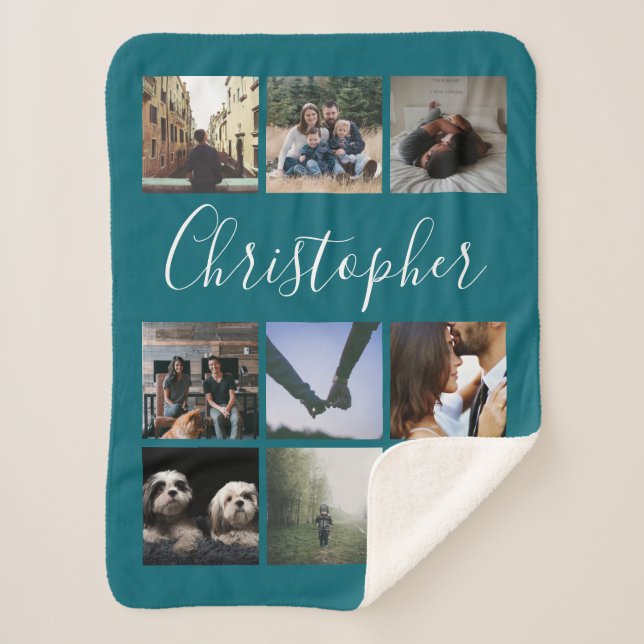 Personalised name and photo collage typography sherpa blanket (Front)