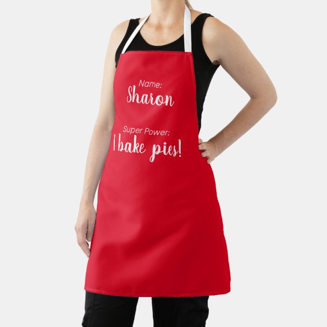 Personalised Name And Super Power Pies Red Apron (Insitu)