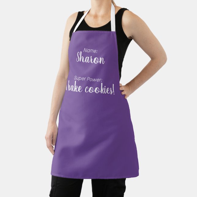 Personalised Name And Super Power Purple Apron (Insitu)