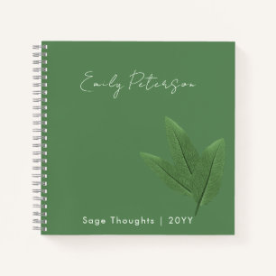 Personalised Name and Title, Sage Green Leaves  Notebook
