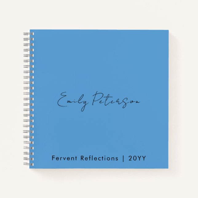 Personalised Name and Title, Simple Elegant  Blue  Notebook (Front)