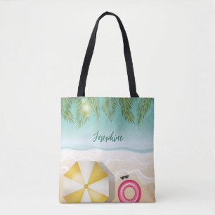 Personalised Name And Tropical Beach Palm Leaves Tote Bag