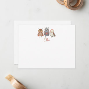 Personalised Name and Watercolor Owl  Card