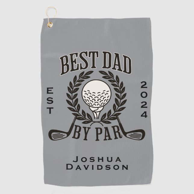 Personalised Name and Year Best Dad by Par Golf Towel (Front)