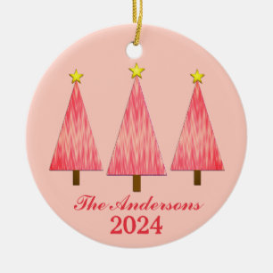 Personalised Name and Year Coral Christmas Trees Ceramic Ornament