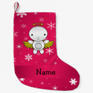 Personalised name angel pink snowflakes small christmas stocking
