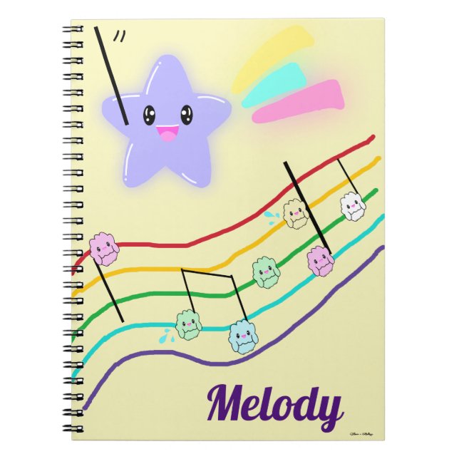 Personalised Name Animal Music Notes Score Kawaii Notebook (Front)