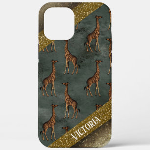 Personalised Name Animal Print Gold Glitter iPhone 12 Pro Max Case