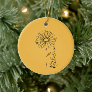 Personalised name April daisy Birth Flower Ceramic Ornament