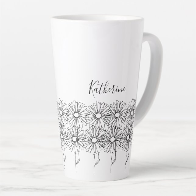 Personalised name April daisy Birth Flower Latte Mug (Right Angle)