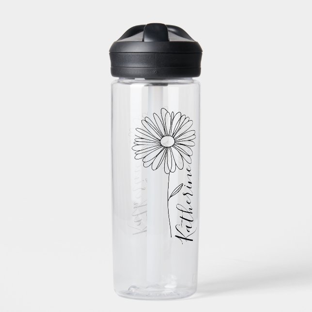 Personalised name April daisy Birth Flower Water Bottle (Front)
