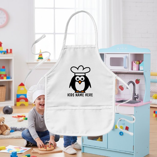 Personalised name apron for kids | Penguin chef (children's apron)